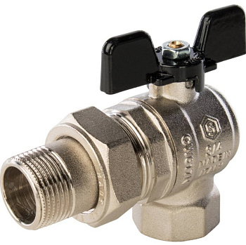 Кран шаровой полнопроход.углов. с "американкой", Ду 20 (3/4") ВР/НР ручка бабочка STOUT